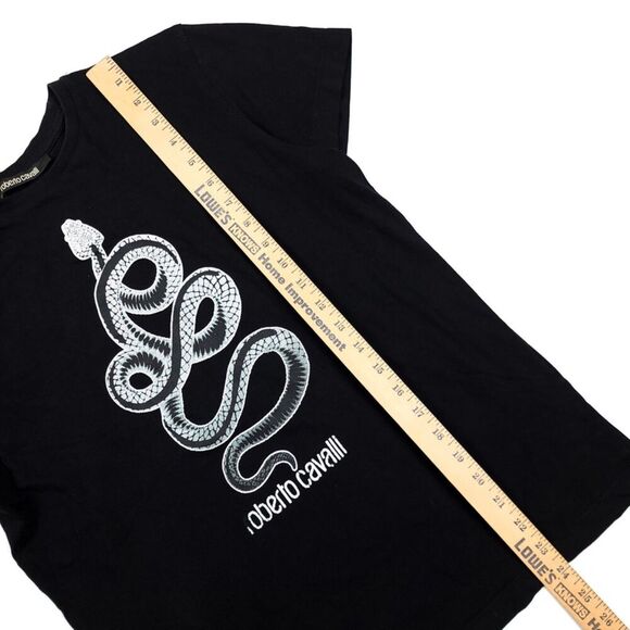 ROBERTO CAVALLI 90s Snake Print Logo Short Sleeve Crew TShirt Black Medium Y2k - Picture 3 of 9